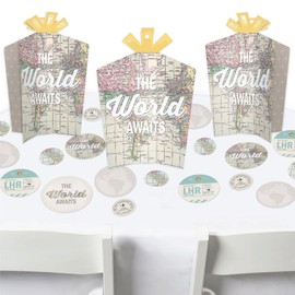Big Dot of Happiness World Awaits - Travel Themed Party Decor and Confetti - Terrific Table Centerpiece Kit - Set of 30