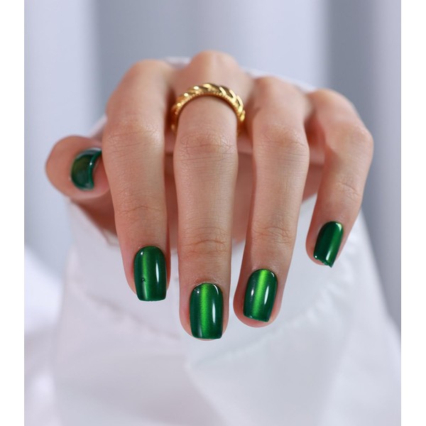 Green Cat Eye Press On Nails- GJZEZ Soft Gel Square