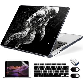 MecBevia Compatible with MacBook Air 13.6 inch Case M3 M2 2024-2022, Model A3113 A2681 Plastic Hard Shell Cover & Keyboard Cover & Screen Protector & Webcam Cover & Type-C Adapter, Astronaut