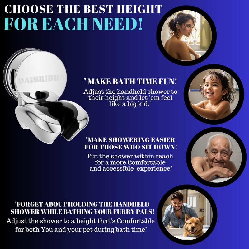 Suction Cup Shower Head Holder Wall Mount - Different Positions