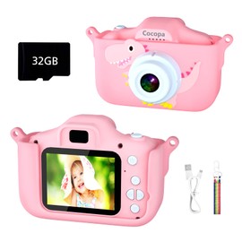 Cocopa Kids Camera for 3-12 Year Old Girls,1080P HD Digital Camera for Kids with 32GB SD Card and 2 Inch IPS Screen, Birthday Christmas Toy Gifts for 3 4 5 6 7 8 Year Old Girls (Pink with Dinosaurs)