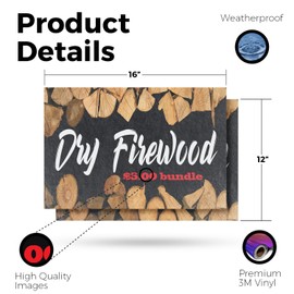Dry Firewood $5.00 a Bundle Vinyl Decal 2 Pack of 12 Inch x 16 Inch Weatherproof Heavy-Duty Adhesive Backing | Quality Products, Camping Essentials, Reliable Source | Made in USA