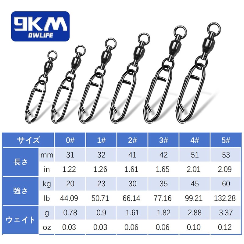 9KM DWLIFE Fishing Swivel Snap Ball Bearing Swivels with Lure