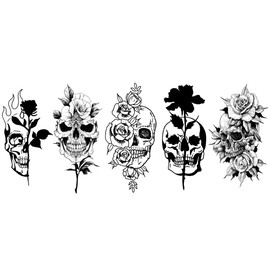 5 Sheets Temporary Skull and Roses Tattoos Dead Head Tattoos Skull Tattoos Skull and Roses 5