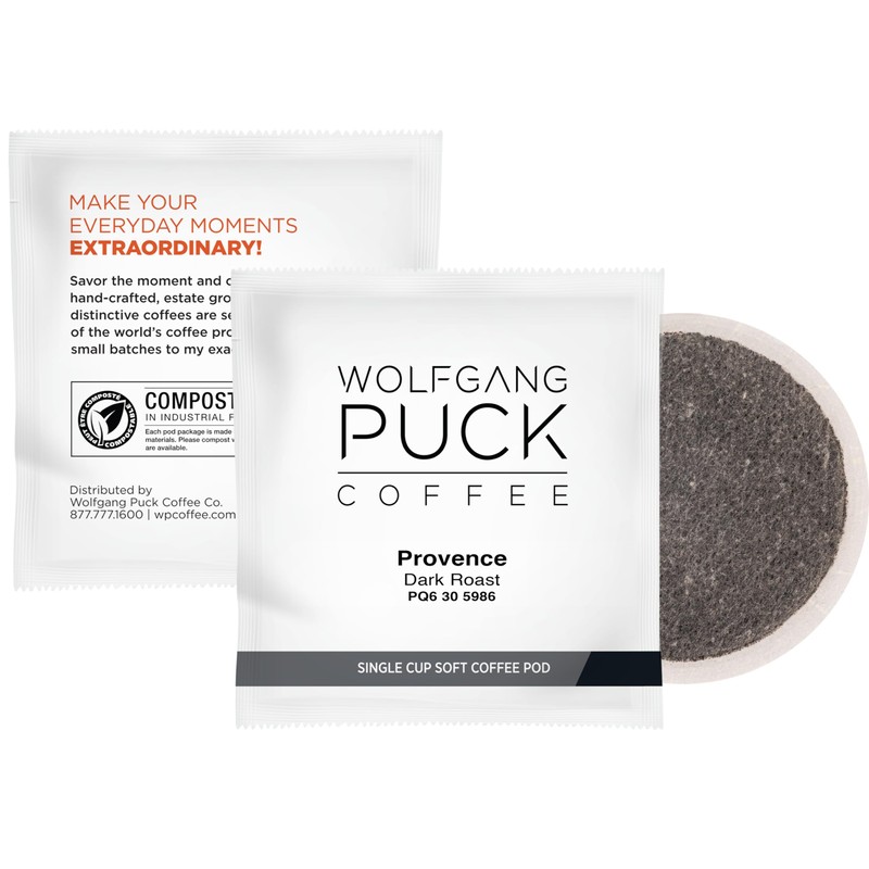 Wolfgang Puck Coffee, Provence, French Roast, 9.5 Gram Pods, 18-Count