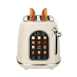 Mecity Toaster 2 Slice, Touch Screen Wide Slot Retro Toaster For Breads Bagel Muffin Waffle, House Warming Gift New Home, 120V 825W, Cream Color