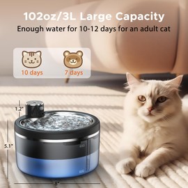 Cat Water Fountain, Wireless Pet Water Fountain, Rechargeable Smart Automatic Cats Dogs Water Dispenser, 102oz/3L Drinking Fountains for Multiple Pets Indoor (Black Transparent, M)