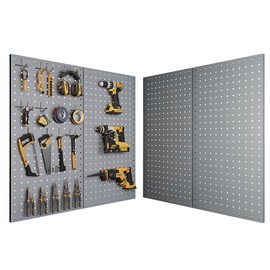 DIOOSN Pegboard, Metal Peg Board, Pegboards Wall Organizer with 57 Pcs Hooks, Sturdy Peg Board for Garage Tool Organization, Home & Office Wall Decoration (Grey, 3 Pack)