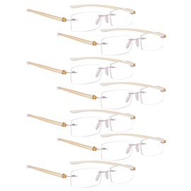 READING GLASSES 7 pack Small Lens Rimless Readers (Yellow Arm)