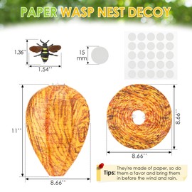 Qualirey 6 Pack Paper Wasp Nest Decoys, Fake Hornets Nest with Simulated Solid Bees for Better Wasp and Bee Repellent, Hanging Outdoor Yellow Jacket Deterrent for Garden, Patio, Yard, Eaves