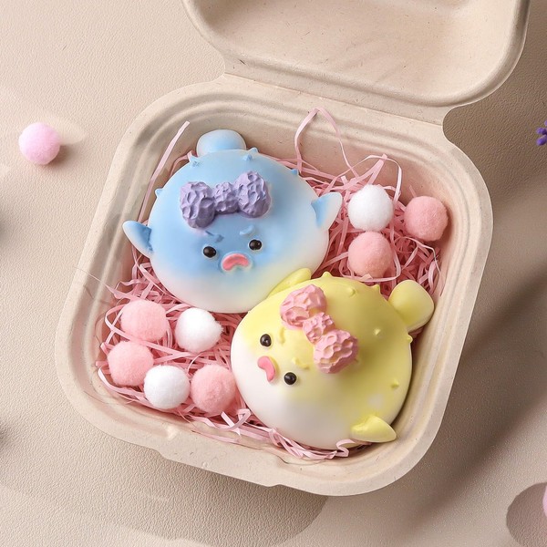 Anboor Pufferfish Squishies Toys 2 Pack - 2.7" Kawaii Sensory