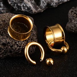 Vankula Ear Tunnel 1 Pair Double Flared Flesh Plugs with Hoop Earrings Stainless Steel for Men Women Ear Piercing Stretched Jewellery 6 mm to 19 mm, Metal