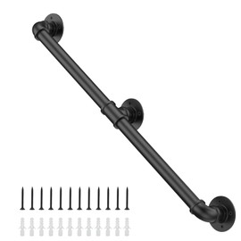 Willstar 7FT Industrial Staircase Handrail Non-Slip Pipe Bar Foot Rail Wall Mount Stair Rail Vintage Grab Bar for Steps Black Iron Pipe Handrail for Outdoor Indoor Stairs Loft Porch Hand Rail (7ft)