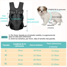 Perro Mochila Mochilas Porta Perros Delanteras Ajustables, Mochilas delanteras para perros, mochila para perros Pequeños y Medianos, para Senderismo portapiezas delantero Mochila Transpirable (S)