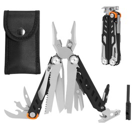 HANSHI Multitool Pliers, 22-in-1 YG10 Tungsten Steel Multi Tool with Scissors,Replaceable Wire Cutters, Flint, Window Breaker, Back Clip,Ideal for Camping, Survival and Gift(Black)