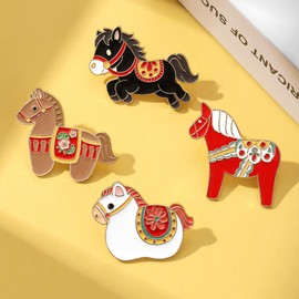 JHCHUYI 4Pcs Chinese 2026 Zodiac Horse Brooch, Cute Enamel Animal Pin for Clothes Bags, Year of the Horse Lucky Badge Jewelry, Creative Zodiac Gift for Women,Friends