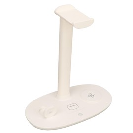 Headphone Charging Stand, 4 in 1 Gaming Headset Holder Hanger for Qi Device, Desktop Wireless Charging Station for Cell Phones Headphone (White)