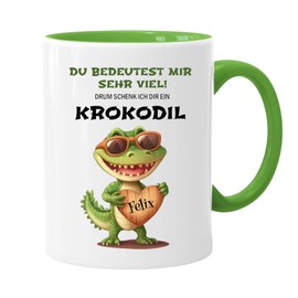 Personalisierte lustige Krokodil-Tasse, beidseitig Bedruckt - Kaffeetasse - lustig - Arbeit - Büro - Chef - Freundin - Geschenk, Weiß, Grün Geschenkidee - Wichtelgeschenk - Weihnachtsgeschenk