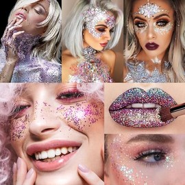 2 Brillos para Cuerpo, Gel con Purpurina para Cuerpo, Sombras Ojos Impermeables para Niñas, Armaduras de Labios, Pintura para Cabello Brillo Decorar  