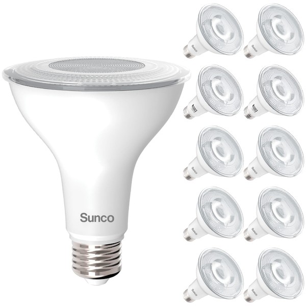 Sunco Lighting 10 Pack PAR30 LED Bulbs, Flood Light Outdoor Indoor 75W Equivalent 11W, Dimmable, 4000K Cool White, 850 LM, E26 Base, Exterior, Wet-Rated, Super Bright, IP65 Waterproof - UL Energy Star