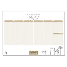 A5 Weekly Planner for Tasks & To-Dos, Plan Your Week, Weekly Plan, White Beige with Flowers, Tear Off Pad for Appointments and Dos, 50 Sheets, Recycled Paper, Climate Neutral Produced