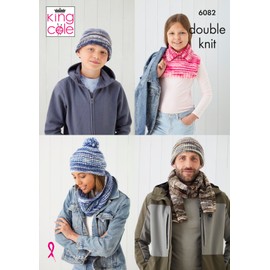 King Cole Unisex Double Knitting Pattern Hats Scarfs Snood Beanies (6082)
