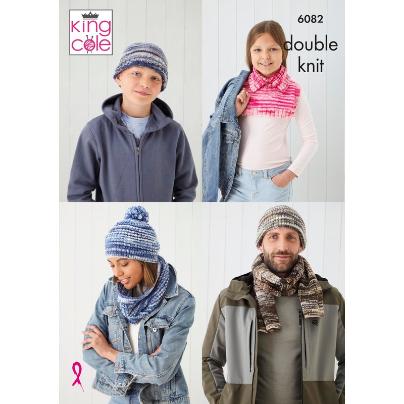 King Cole Unisex Double Knitting Pattern Hats Scarfs Snood Beanies