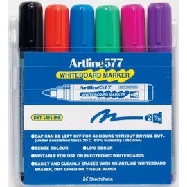 Artline 577, 157746, Whiteboard Markers, Bullet Nib, 2mm, Assorted, 6 Pack