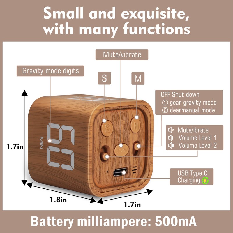 VEWINGL Cube Productivity Timer, 5/10/30/60 Min Presets + Custom Countdown,