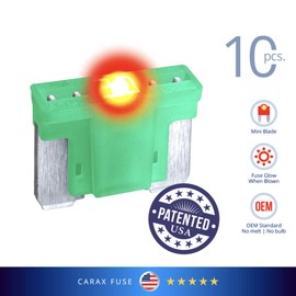 CARAX Glow Fuse – Premium Fuse Low Profile Mini Micro Blade ATT/LP-Mini/APS – 30A Kit 10 pcs – Glow When Blown LED Automotive Fuse – Smart Auto Glow Fuse Easy Identification – 10 pcs