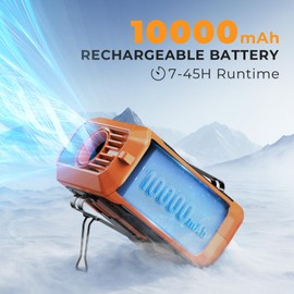 ASNUG Portable Waist Fan Rechargeable, 10000mAh Battery Powered & 45H Runtime, 10-Speed Personal Fan w/Lanyard, Flash Light, LED Display, Clip on Wearable Belt for Jogging Hiking Jobsite Warehouse