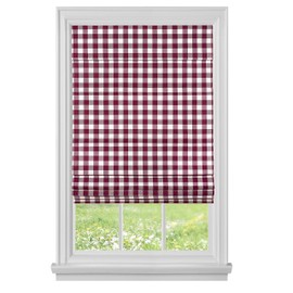 Cordless Buffalo Check Roman Shade - 35 Inch Width x 64 Inch Length - Burgundy