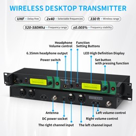 FULODE F-4000 2 Channel UHF Wireless in Ear Monitor System，2 Channel 4 Bodypack Monitoring with in Earphone Wireless Type，2x40 Adjustable Frequencies, 330ft Range, Used for Stage, Studio and Church