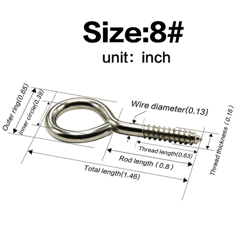 ECKJ Metal Eye Hooks - 20 Pieces, Silver Nickel Plated,