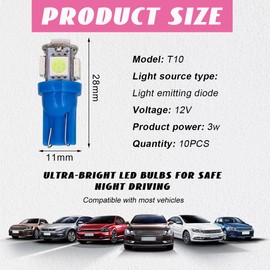 Ohleats 10PCS Car Interior LED Light Bulb, T10 5050 LED Light Bulb for Auto Interior, High Brightness Led Bulb Replacement for Dashboard Dome Map Door License Plate Lights (Ice Blue)
