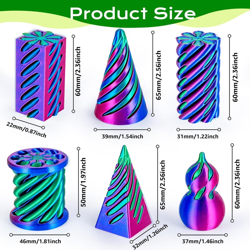 3Dgenius 6 Pack Spiral Cone Fidget Toys 3D Printed Spiral