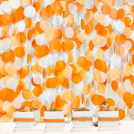 PinkBlume Orange White Circle Dots Thin Paper Garland Banner Party Decoration Orange Big Polka Dot Hanging Streamer Orange White Polka Dot Hanging Ornament Tangerine Party Graduation Decoration Wedding Birthday Baby 100th Day Decoration Round Wreath Nurs