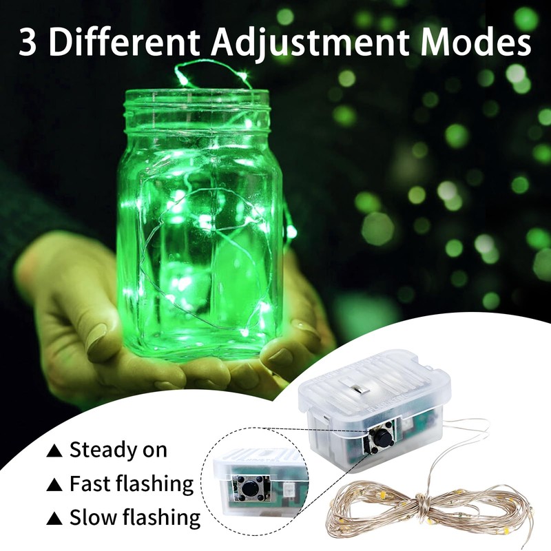 chzk 8 Pack Green Fairy Lights 7Ft 20 LED Twinkle