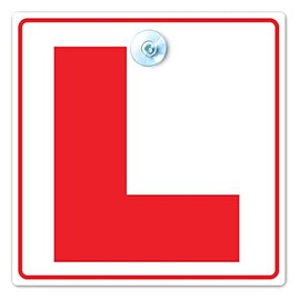 L Plate Suction Cup Car Sign Square, Learner Driver Car Sign, New Driver Car Sign, Red L-Plate Advisory Suction Cup Car Sign in Red and White 14cm x 14cm