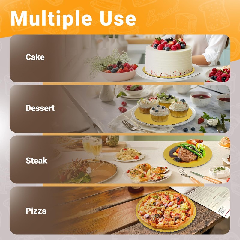 EUSOAR Cake Boards 10 Inch Round, 25 Pack Gold Sturdy