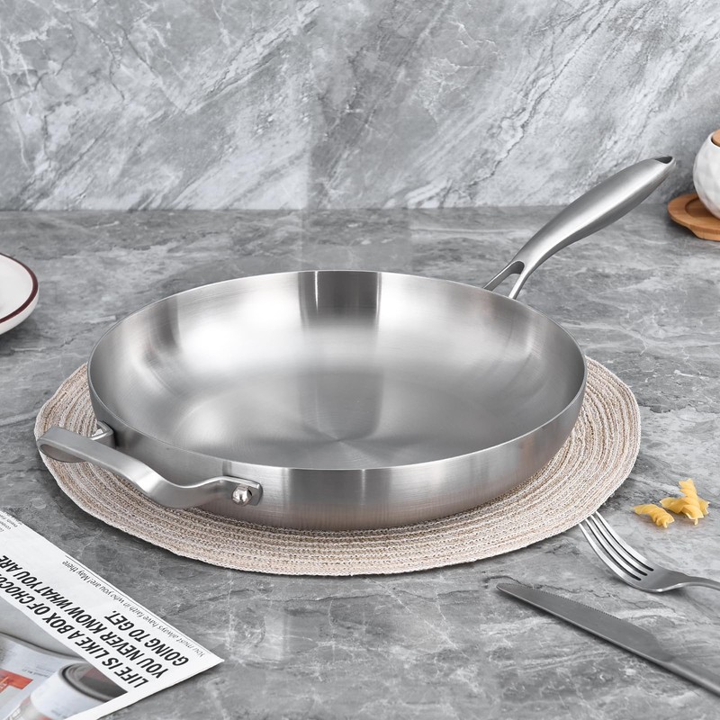 LOLYKITCH 14 Inch Tri-ply Stainless Steel Frying Pan with Lid