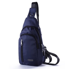 Men Women Small Sling Bag Nylon Water Resistant One Strap Backpack Shoulder Crossbody Bags with USB Charging Port Dark Blue
