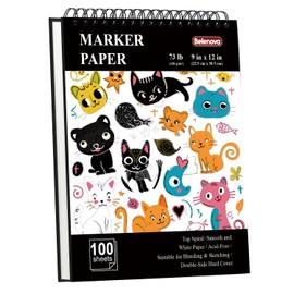 9" x 12" Marker Paper Pad, 100 Sheets Marker Paper Sketchbook, 73lb/120gsm Alcohol Marker Paper, Marker Sketchbook Bleedproof for Drawing Coloring Kids Art Supplies.