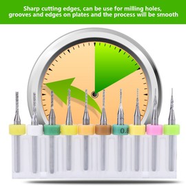 Carbide Micro Drill Bits, 10pcs PCB End Mill Engraving Bits Cutter 1/8" Shank 0.5/0.6/0.7/0.8/0.9/1.0/1.1/1.2/1.3/1.4mm for Milling Holes, Grooves, PCB Circuit Board, Plastic, Fiber, Wood,