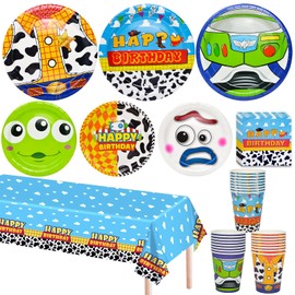 Toy Game Birthday Decorations Party Supplies, Toy Birthday Party Favors 97 Pcs Including Disposable Dinnerware Set Tablecloth Paper Plates Cups Napkin, Serves 24 Guest