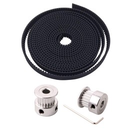 FULARR 2M Professional 3D Printer GT2 Timing Belt, 2mm Pitch 6mm Wide Rubber Timing Belt, with 2Pcs 20-Teeth 5mm Aluminum Timing Pulley and 2mm Allen Wrench, for 3D Printer CNC Machine