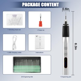 Engraving Pen, Ultimate Cordless Engraving Pen for Artists & DIYers-20 Bits - USB Portable Rotary Mini Engraving Tool Kit for Jewelry Stone Metal Plastic Resin Model Wood (Silver)