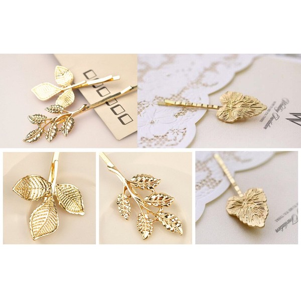 yueton 3 Pairs Athena Olive Branch Leaves Barrettes Bobby Pin Hair Clips Bride Headwear Edge Clip Clamps (1+3+5 Leaves)