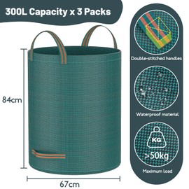 Mokani Reusable Yard Waste Bags, 79 Gallon Lawn and Leaf Bags 3 Packs, Heavy Duty Garden Bags With Reinforced Handles, Camping Yard Recycling Leaf Bag for Leaves