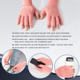 HENOTIC Arthritis Compression Gloves for Women Men, Fingerless Breathable & Moisture Wicking Compression Gloves for Relieving Carpal Tunnel Aches, Rheumatoid Pains, Joint Swell Pink M